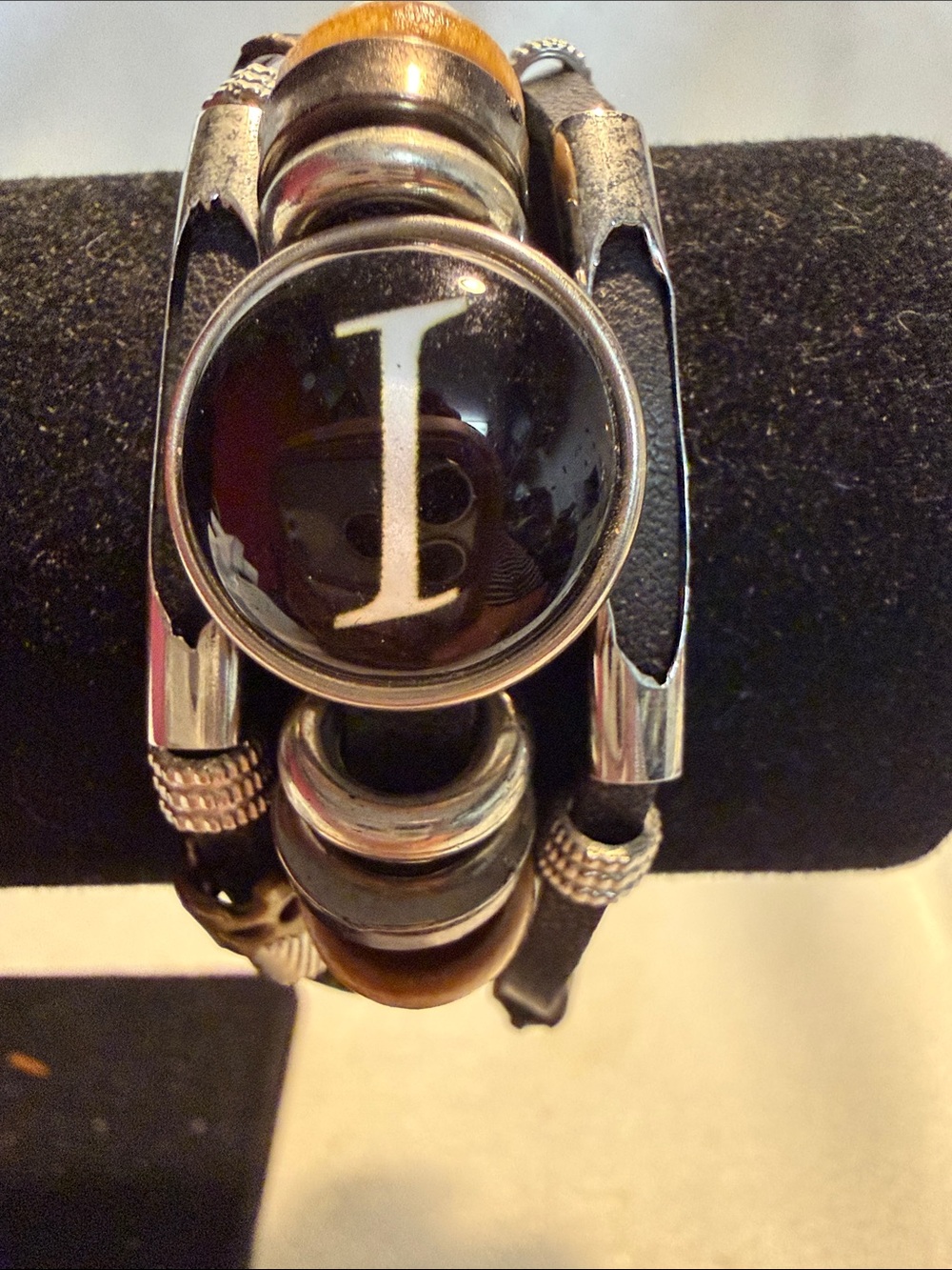 Source Unknown Black and Brown Multi-Strand Initial 'I' Bracelet